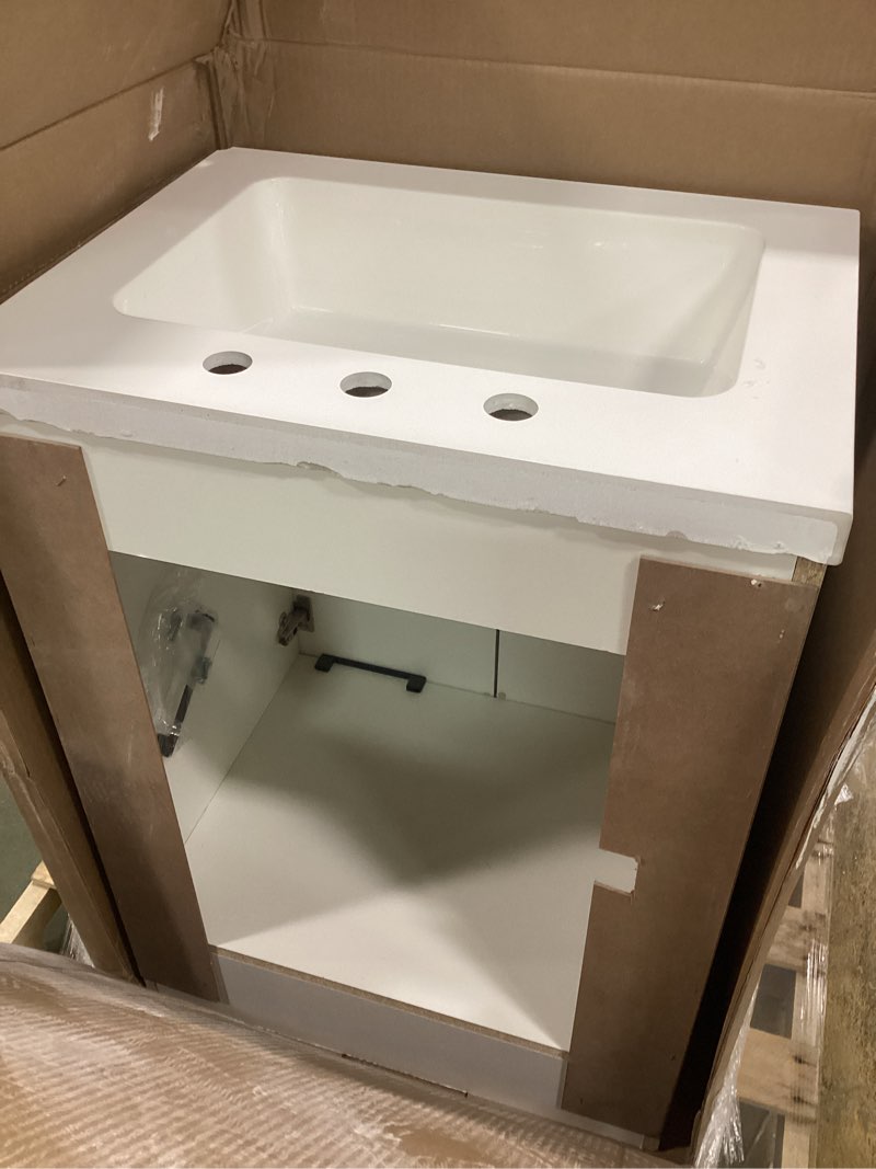 Condition photo showing As Is for Style Selections Potter 24-in True White Single Sink Bathroom Vanity