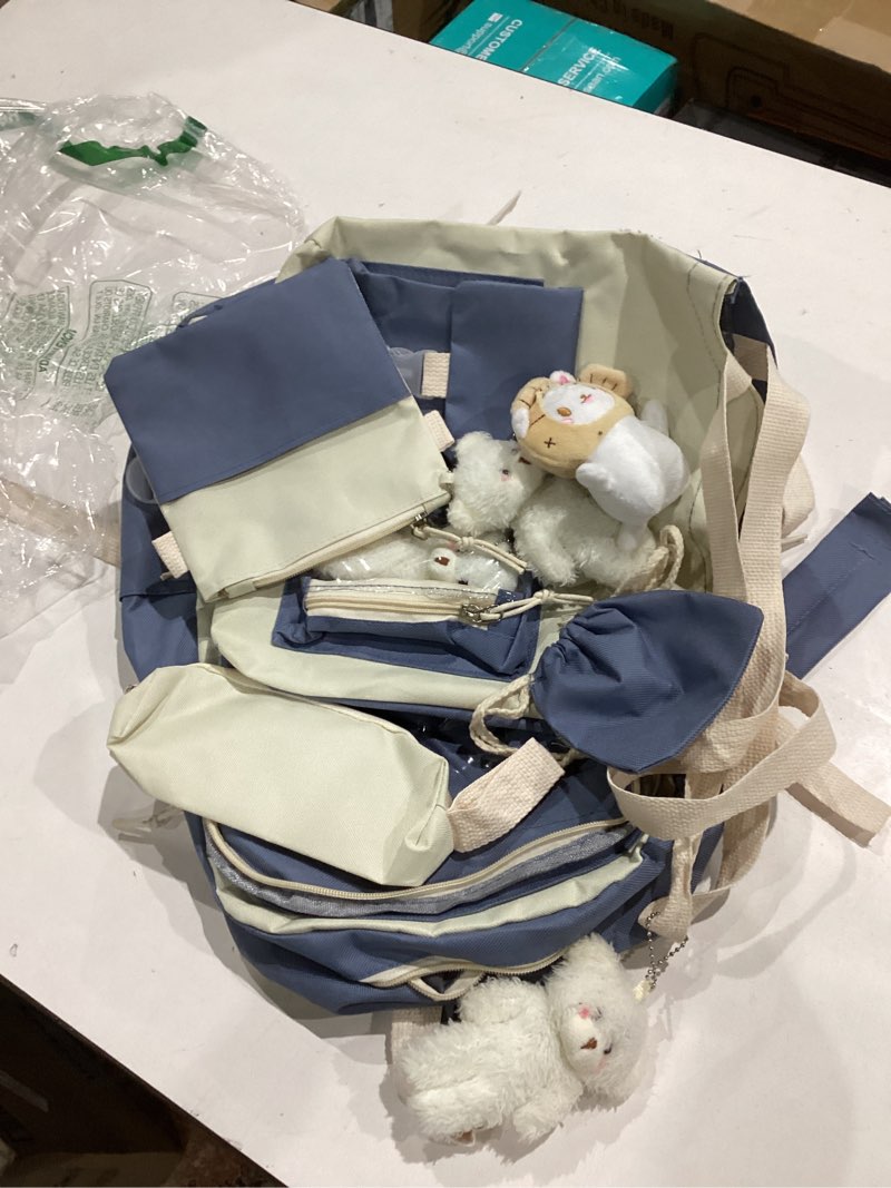Condition photo showing Good Condition for 5-piece aesthetic kawaii backpack set with kawaii pin and pendants accessories, nylon material | durable & adorable blue