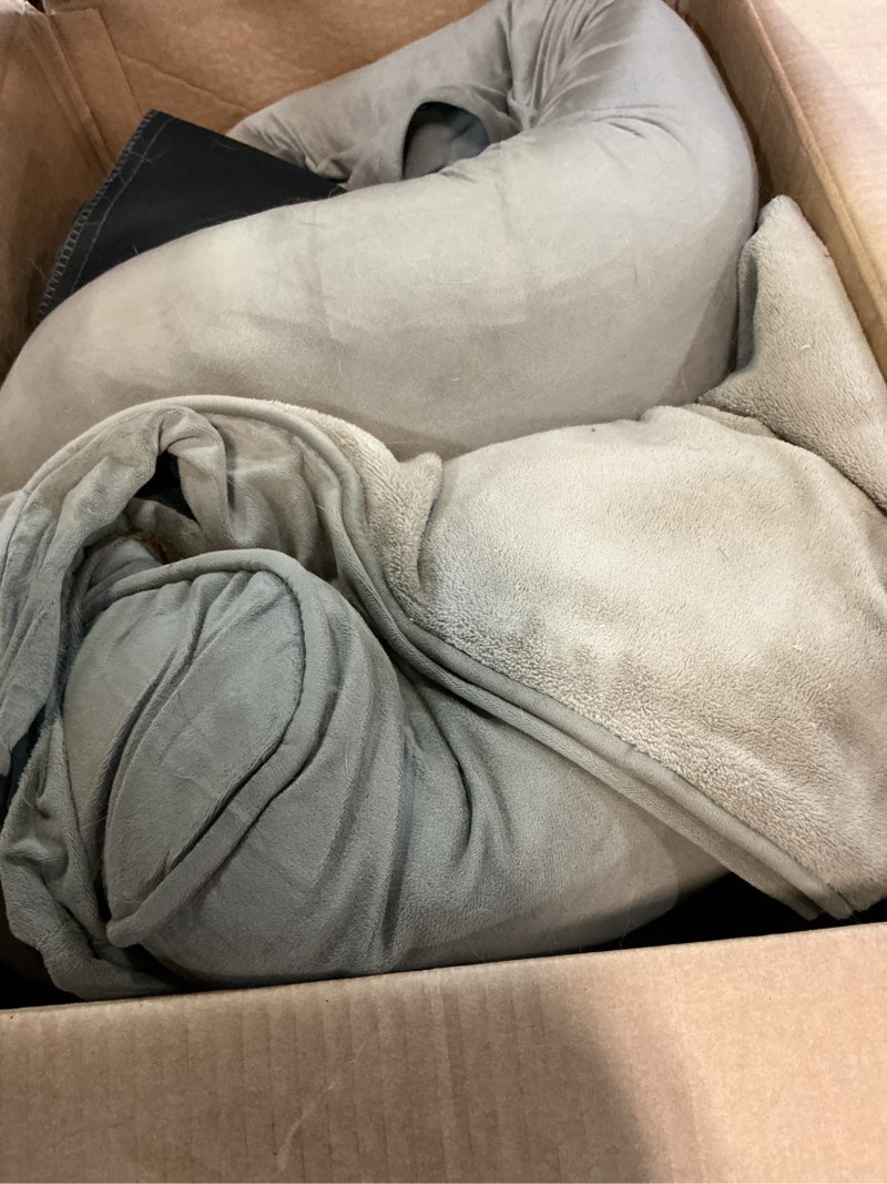 Condition photo showing As Is for amazon basics dog bed with cooling gel memory foam, pressure-relief support for dogs up to 90lbs, non-slip bottom, machine washable cover, extra large sized (44" x 35"), taupe sofa-style bed extra large taupe