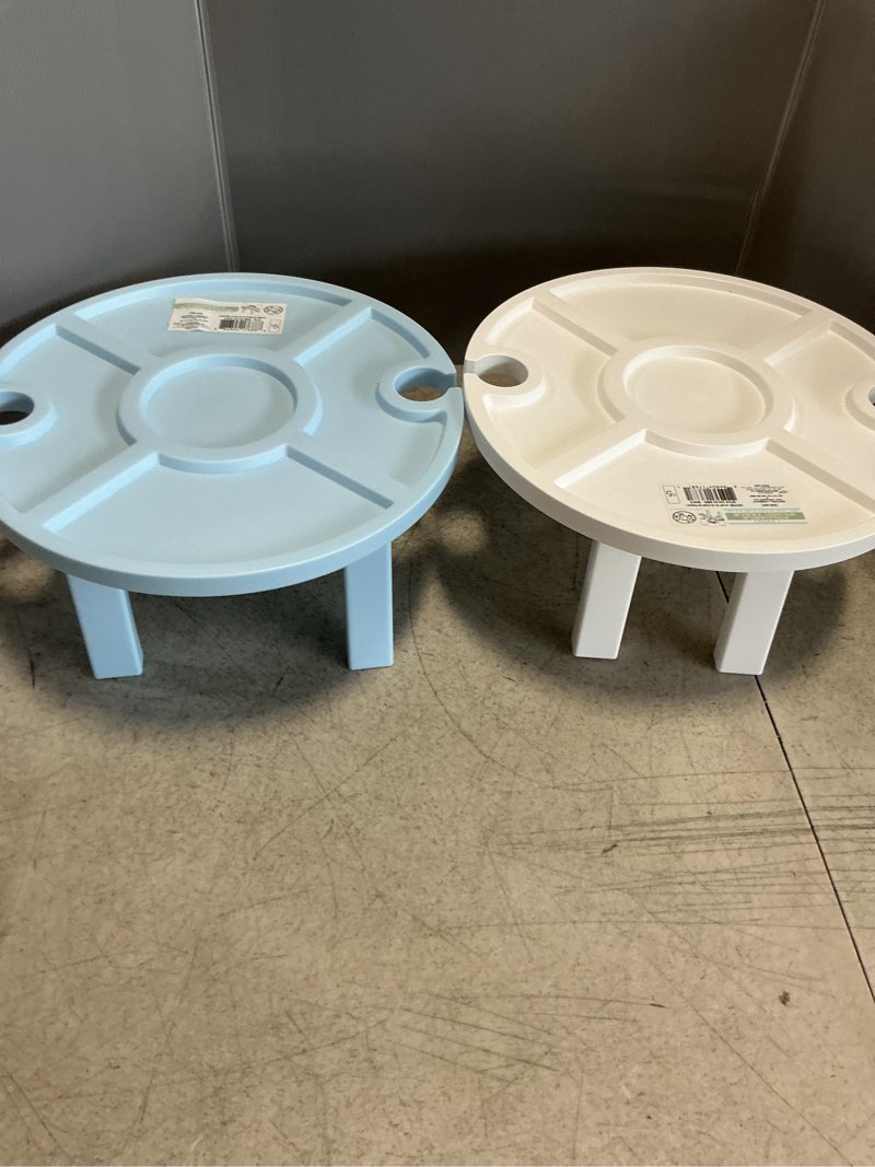 Set of 8 Fldable Picnic Tables 5 White 3 Blue