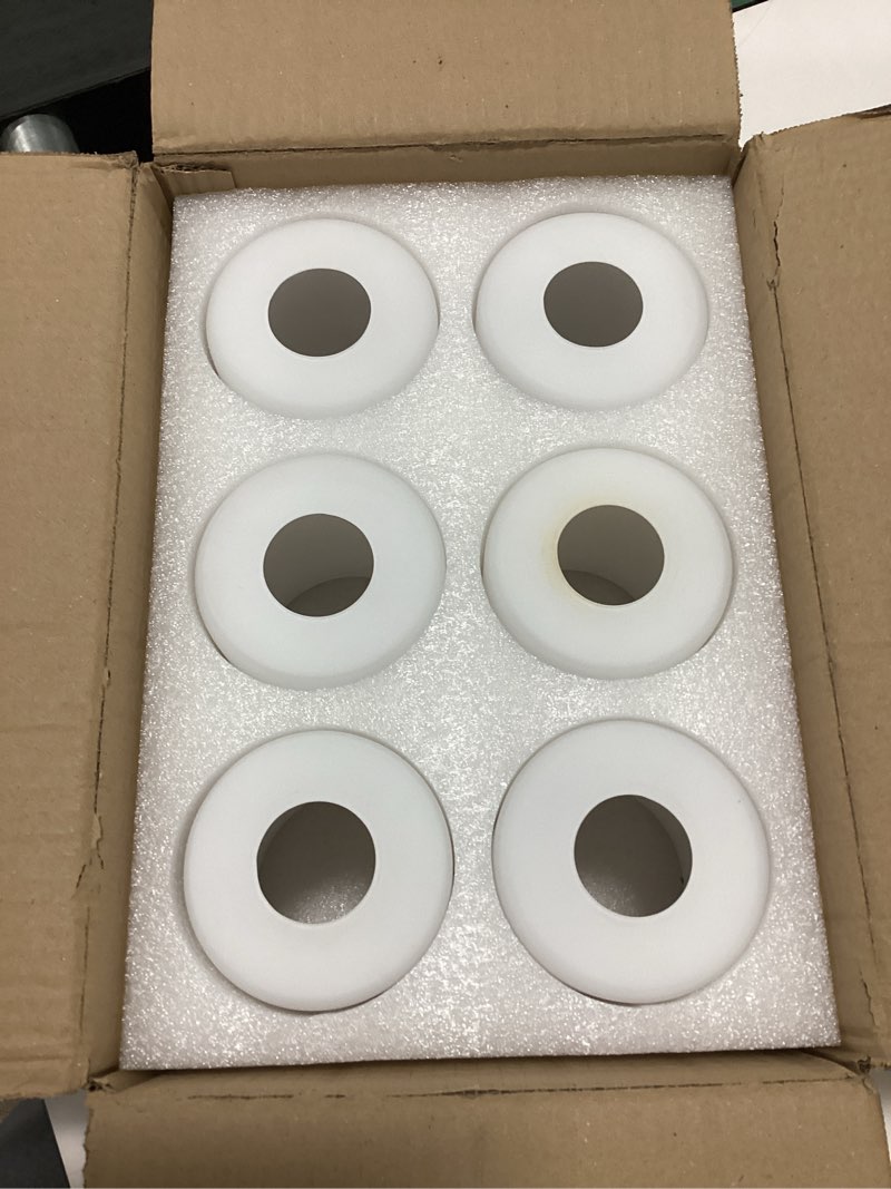 Condition photo showing As Is for 6 Pcs White Frosted Glass Shade Replacements for Pendant Light Fixtures Glass Lamp Shade Cover, 1-5/8 Inch Fitter, 4"w x 6"h, Replacement Lamp Globe for Chandelier Wall Light Sconce 6 White Frosted