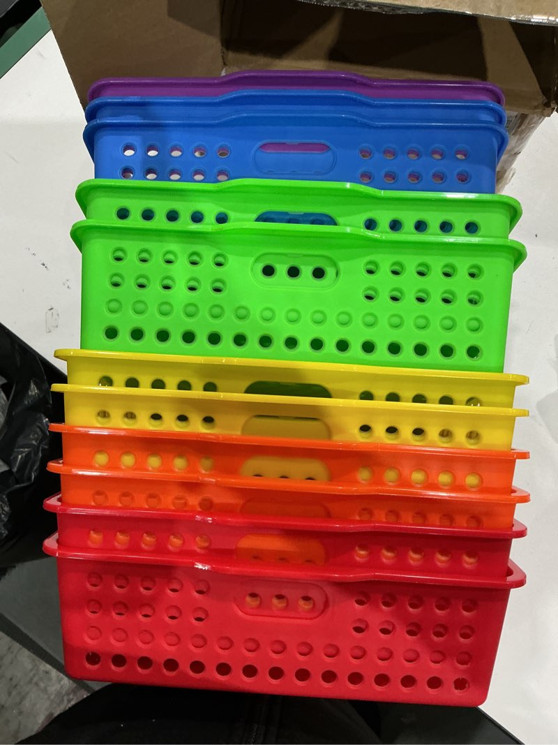 Condition photo showing Good Condition for qrrica 11 pack plastic classroom storage baskets, paper trays for classroom organization & turn in trays for teachers, students, desk organizer bin 13.8x10.6x3.1 inch (rainbow)
