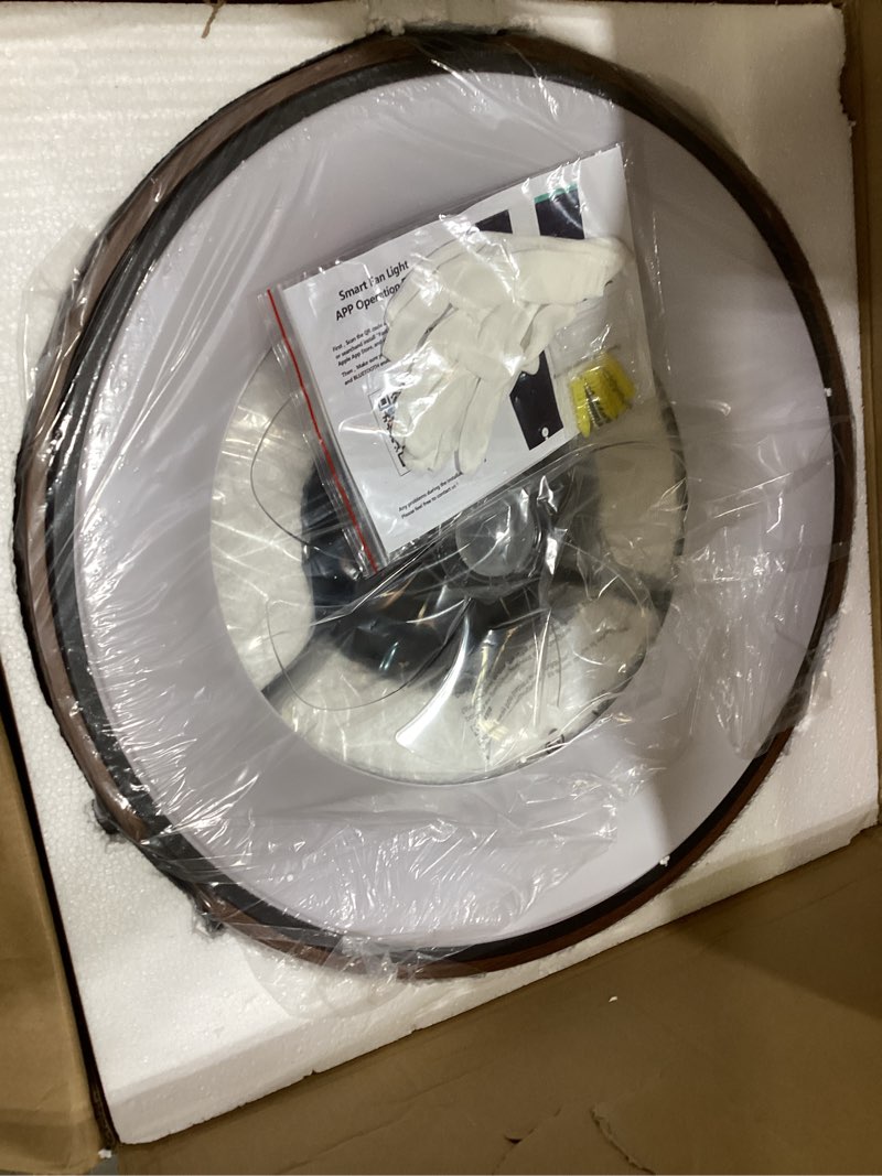 Condition photo showing Good Condition for 20 inch rgb ceiling fan with light, 30db ultra quiet low profile flush mount fandelier, black bladeless ceiling fans with remote, fits 8ft low ceilings for bedroom living room kitchen