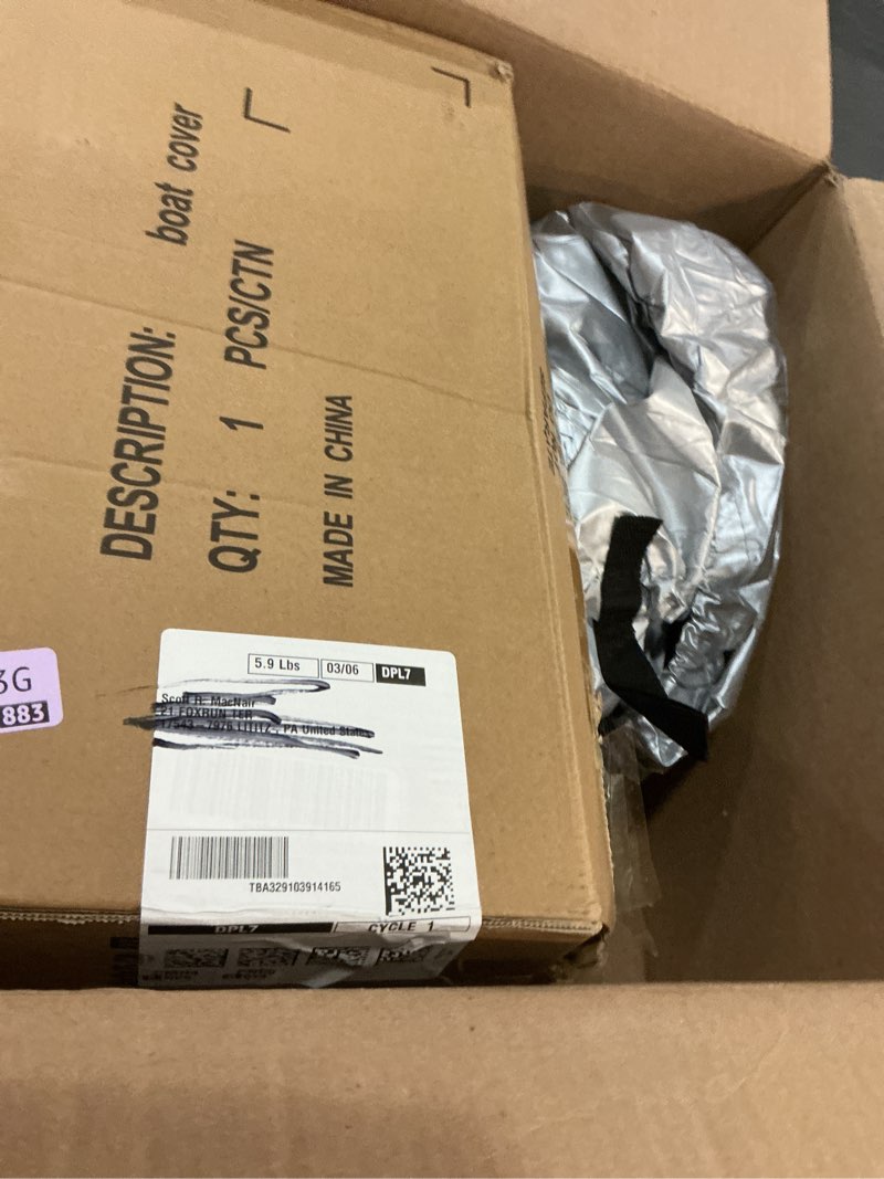 Condition photo showing As Is for icover trailerable boat cover with support pole- 14'-16' heavy duty waterproof tarp covers, fits v-hull, fish&ski, pro-style, fishing, runabout, bass boats, up to 14ft-16ft long x 90" wide grey b:14'-16' long,beam width up to 90"