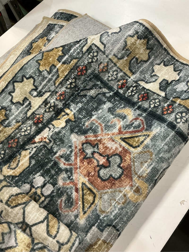 Condition photo showing Good Condition for RUGSURE Washable Area Rugs - Perfect for Living Room, Bedroom, Kids Room, Nursery - Stain & Water Resistant Non-Slip, Pet & Child Friendly, Vintage Tribal Area Rugs (Turmeric and Grey, 8' x 10') Turmeric and Grey 8' x 10' (Rectangular)