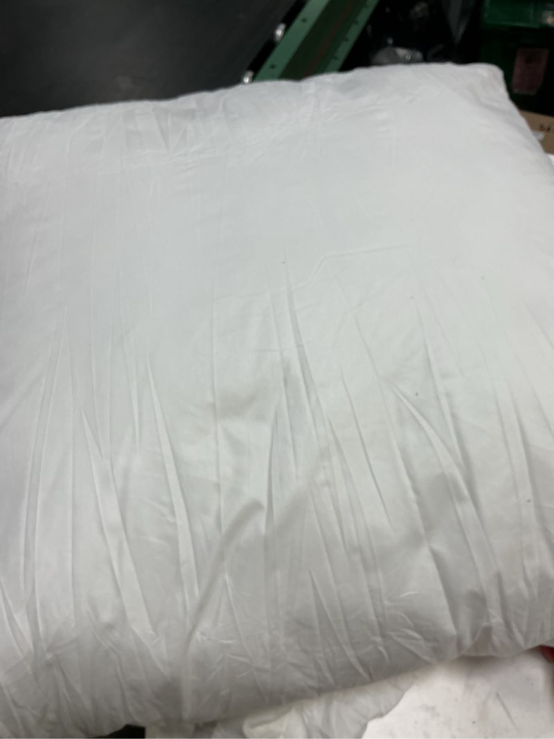 Condition photo showing As Is for artscope synthetic down pillow insert, 28x28 down alternative throw pillow insert. ultra soft fluffy sleeping pillow with 100% cotton cover, decorative pillows-white. white 28x28 inch (pack of 1)