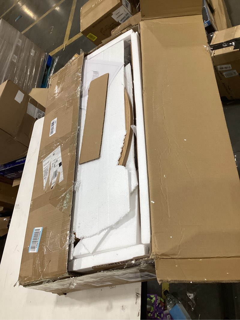 Condition photo showing As Is for Round Coffee Table, 31.5" Fluted Center Table with Storage, Lift-Top Coffee Table with Adjustable Footpads, Sliding Door, Mid-Century Modern Center Table for Living Room, Small Space (Nature)