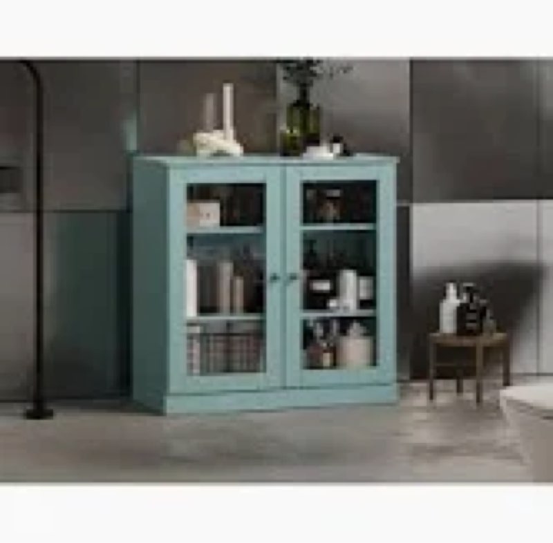 ((Incomplete only glass doors ))100% Solid Wood 32\\\" Bathroom Cabinet with Clear Glass Doors and Adjustable Shelves