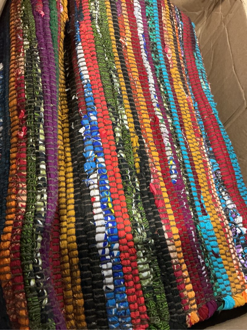 Condition photo showing Good Condition for chindi rug 6x9, boho living room woven braided multicolor area rugs 6x9, bohemian colorful recycled cotton rag rugs for farmhouse, bedroom, dining room, classroom, hallway multi color 6' x 9' (rectangular)