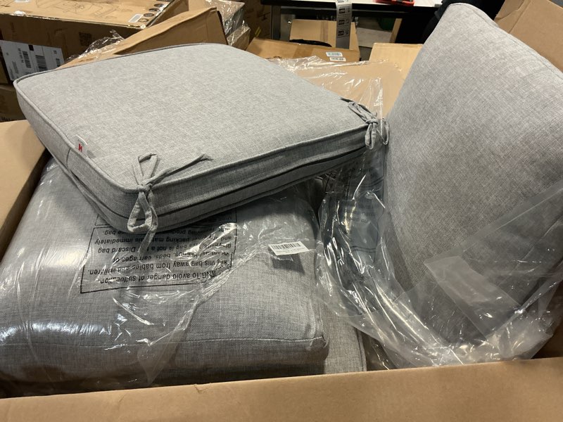 Condition photo showing Good Condition for outdoor seat/back deep chair cushion set for patio furniture - lounge chair cushions with ties - waterproof patio chair cushions 19x19 dark grey 19"×19"