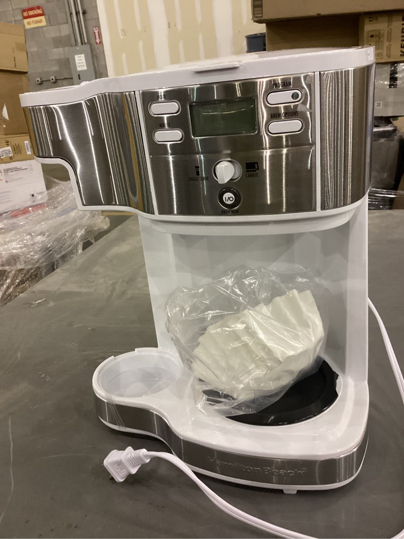 Condition photo showing As Is for Hamilton Beach 2-Way Programmable Coffee Maker, 12 Cup Glass Carafe And Single Serve Coffee Maker, Black with Stainless Steel Accents, 49980RG 12 Cup Black