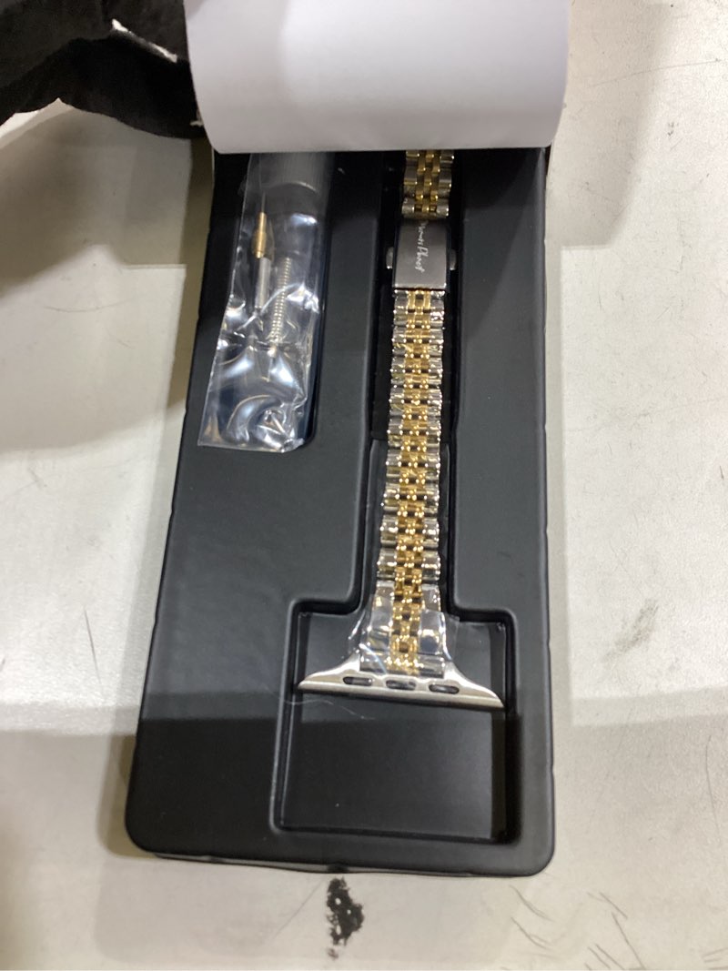 Condition photo showing Good Condition for slim watch band for apple watch series 11, 10, 9, 8, 7, 6, 5, 4, 3, 2, 1 and se 3/2/1 for women, dressy stainless steel metal band for apple watch 40mm 41mm 42mm 38mm 44mm 45mm 46mm for iwatch band silver gold two tones 46/45/44mm & 42mm(series 3/2/1)