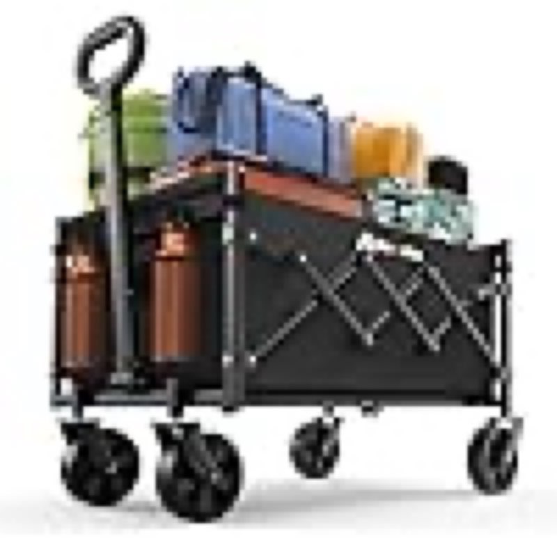 collapsible wagon with wheels, 220 lbs wagons carts foldable wagon cart with flexible handle, lightweight portable folding utility grocery shopping cart for grocery sports garden camping