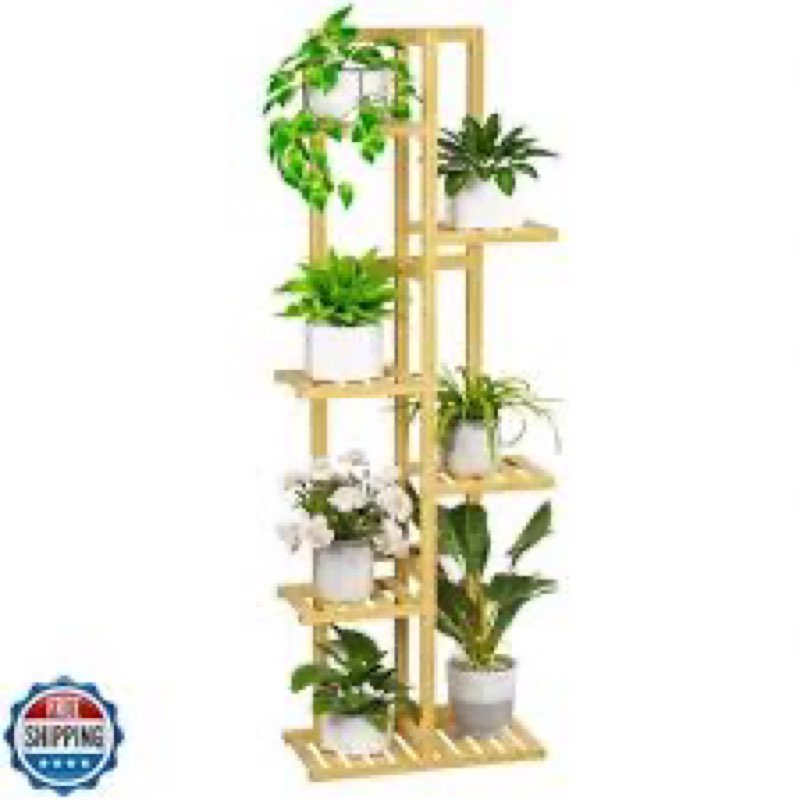 ROMGUAR CRAFT 6 Tier Bamboo Plant Stand Indoor, Wood Tall Flower Holder Corner Tiered Plant Shelf fo