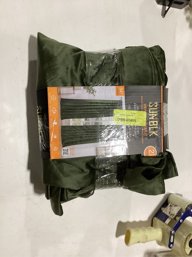 Condition photo showing Good Condition for sun+blk 52  x 84  2-pack velvet total blackout curtain set  olive