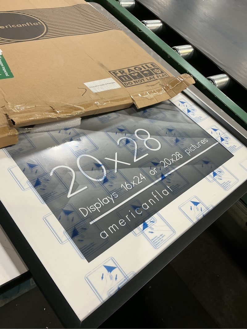 Condition photo showing As Is for americanflat 20x28 picture frame with polished plexiglass - use as 16x24 frame with mat or display 20x28 photo without mat - streamline collection - thin border picture frames for wall - black black 20x28 1 pack