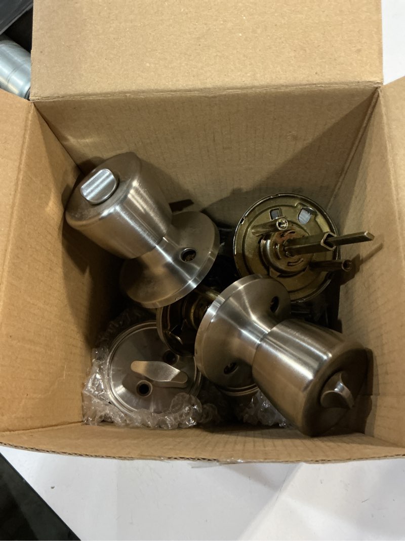 Condition photo showing As Is for reliabilt gallo stainless steel exterior single-cylinder deadbolt keyed entry door knob project pack (2-pack)