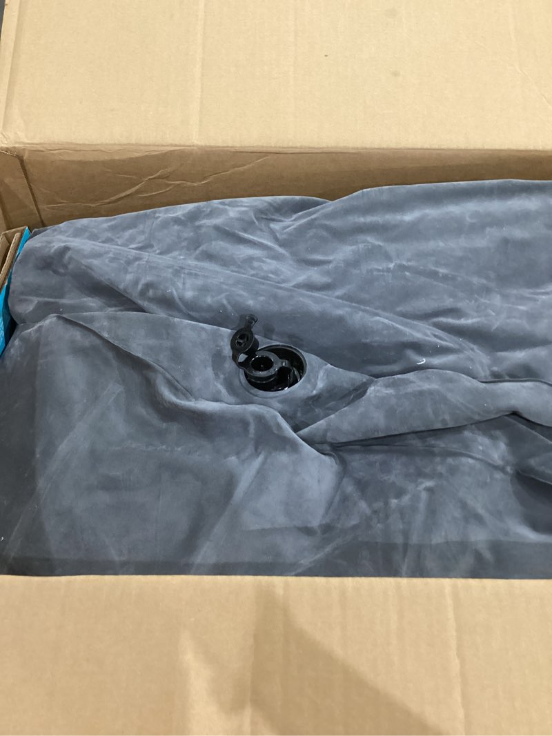 Condition photo showing As Is for intex inflatable pull-out sofa: velvety surface, 2-in-1 valve, cupholder, 46" x 88" x 26" - blow-up couch and folding queen size air mattress bed