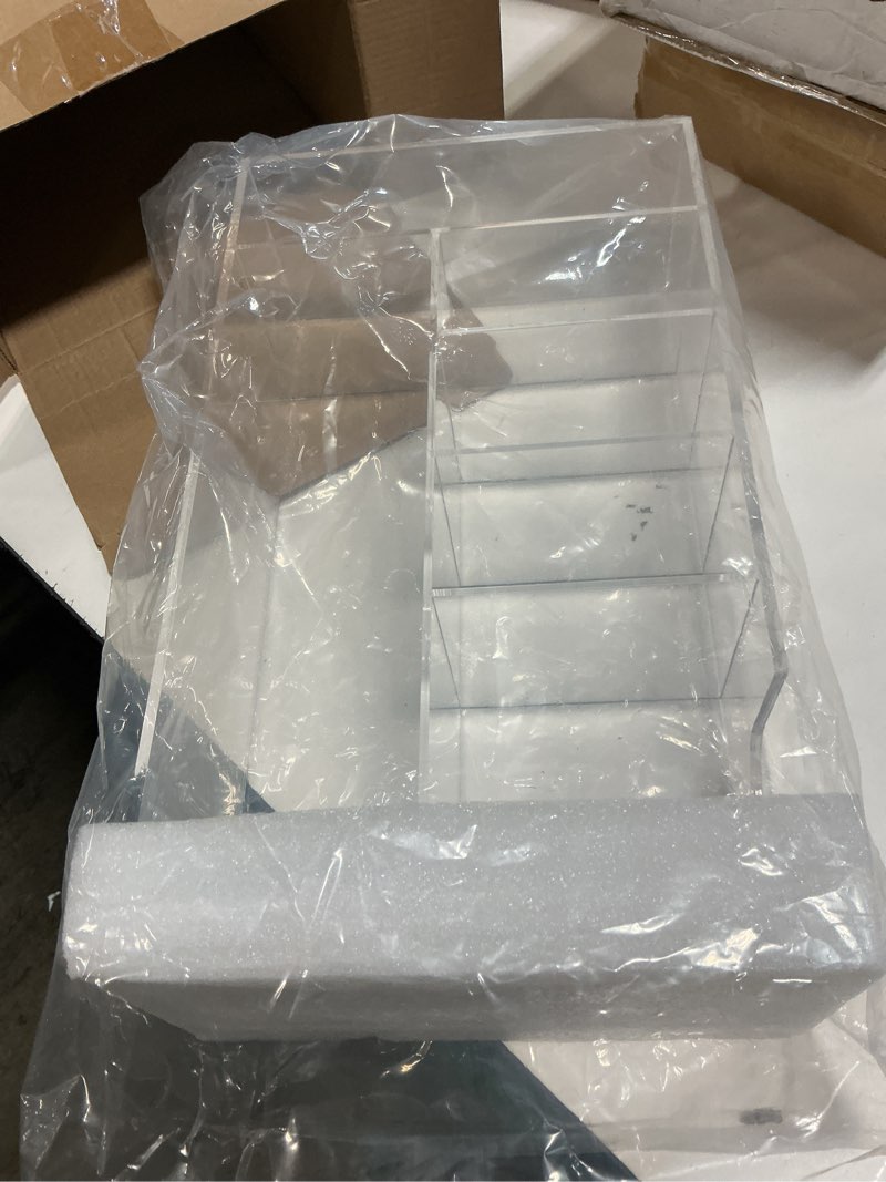 Condition photo showing New/Like New for acrylic paper plate organizer for countertop, silverware caddy for cups, napkins, paper plate and utensil holder, cutlery caddy for party, camping, picnic