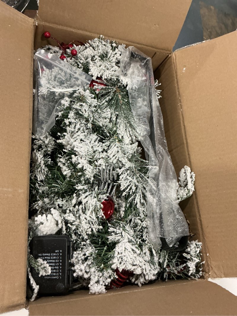 Condition photo showing As Is for Christmas Wreath for Front Door 24inch - Light Up Artificial Christmas Wreath, Lighted Christmas Wreaths Battery Operated, with Bells and Wreath Hanger, for Front Door Wall Windows Xmas Decoration White - 24 Inch