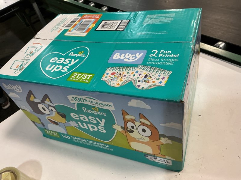 Condition photo showing New/Like New for pampers training pants - easy ups boys & girls bluey - size 2t-3t, 140 count, children's potty underwear (packaging may vary) 2t-3t 140