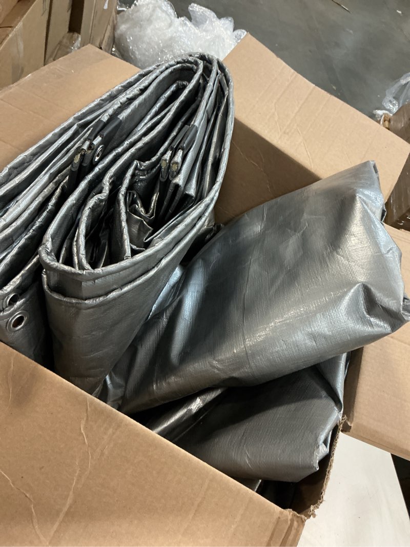 Condition photo showing As Is for Waterproof Premium Silver Heavy Duty Poly Tarp, 12’ x 14’ – 100% UV-Protected, Full Shade Tarpaulin