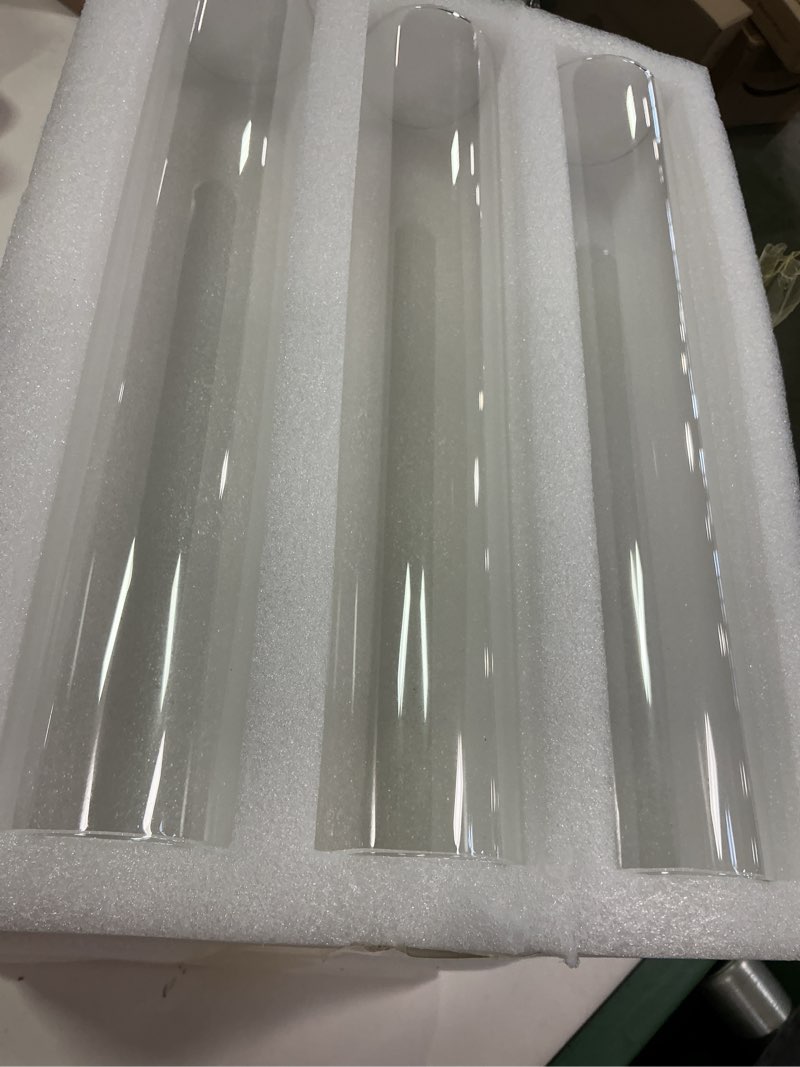 Condition photo showing Good Condition for 12 Pcs 2.5"W x 14"H Hurricane Candle Holders Set, Open Ended Clear Glass Hurricane Candleholders with 12 Pcs Taper Candles, Hurricane Candle Tubes, Bottomless Cylinder Candle Holder for Candles