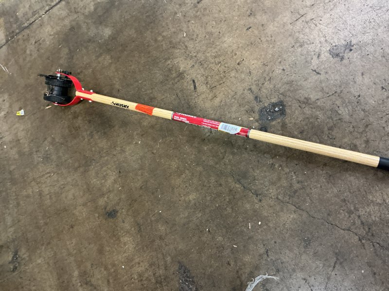 Condition photo showing As Is for husky 54 in. dual wheel edger hardwood handle