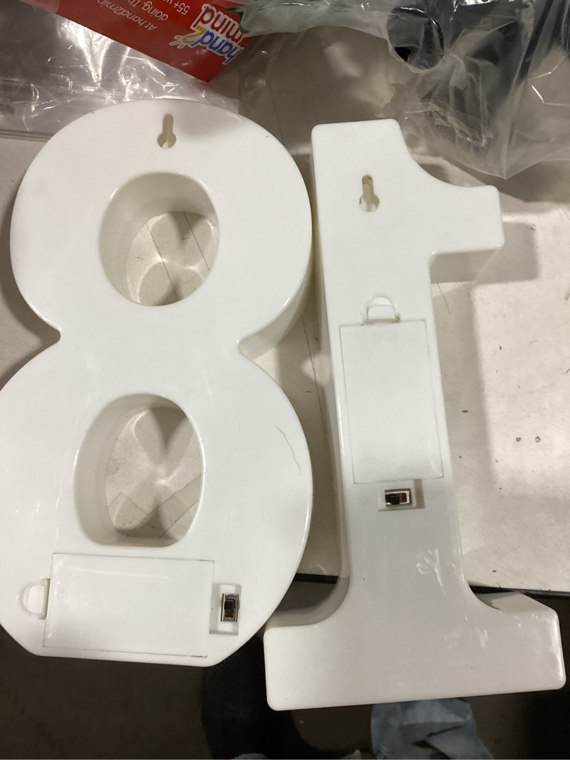 Condition photo showing New/Like New for LED Marquee Letter Lights, Decorative Light Up Numbers for 18th Birthday Party, Battery Operated, Warm White Small Marquee 18 Sign for Anniversary Decorations White-18