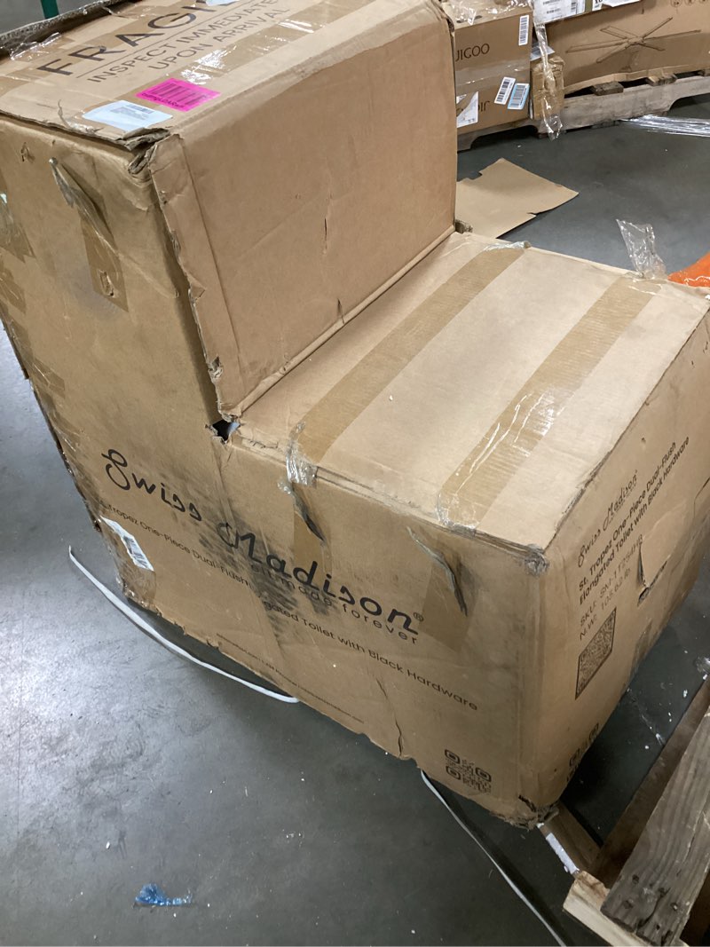 Condition photo showing Good Condition for Swiss Madison St. Tropez SM-1T254HB One-Piece Elongated Toilet Vortex Dual-Flush 1.1/1.6 gpf with Comfort Chair Seat ADA Height in Glossy White with Black Hardware