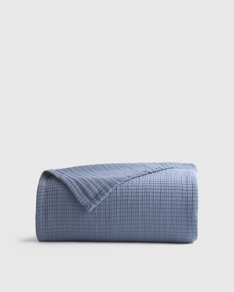 organic ribbed cotton coverlet, full/queen, mineral