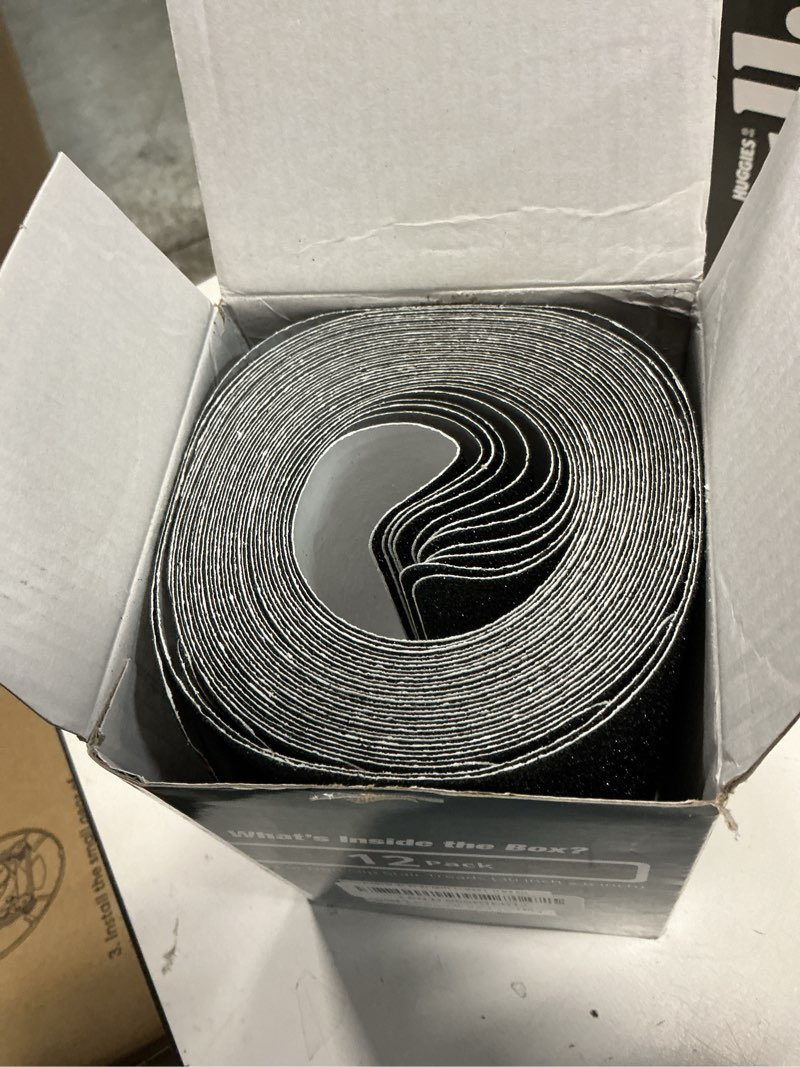 Condition photo showing Good Condition for outdoor stair treads non slip 30" x 6" - 12-pack weather resistant exterior grip tape for wooden steps - non slip stair treads - anti skid strips - waterproof 80-grit adhesive treads black - outdoor 6" x 30" x 12p
