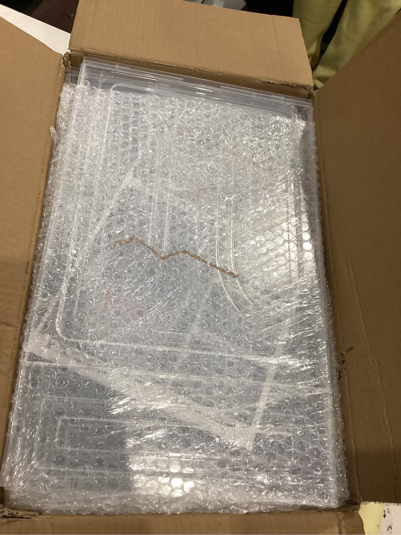 Condition photo showing Good Condition for Thickened Clear Shoe Storage Organizer with Magnetic Door, Sturdy Stackable Shoe Boxes for Closet, Collapsible Space-Saving Shoe Rack for Sneakers & Boots, Plastic Shoe Cabinet Box Set, 6 Pack, White White 6 pcs