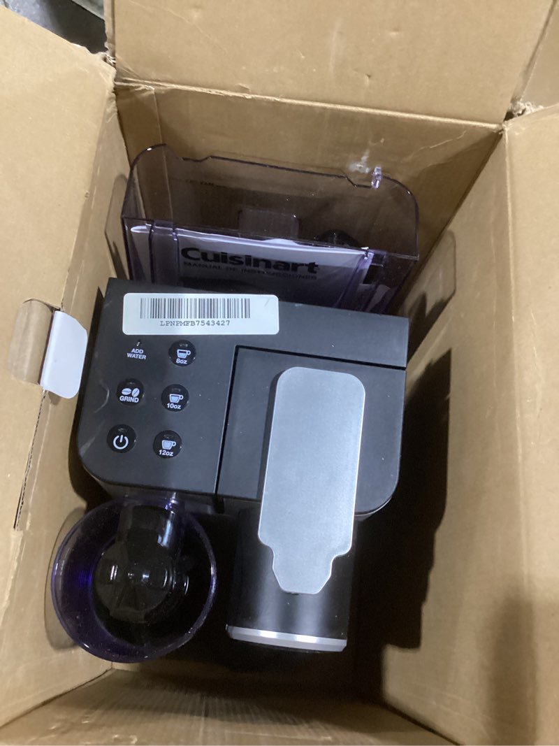 Condition photo showing As Is for Cuisinart Single-Serve Coffee Maker + Coffee Grinder with 8, 10, and 12 oz. Serving Size, Compatible with Single-Cup Pods, 48-Ounce Removable Reservoir, Stainless Steel, DGB-2SS