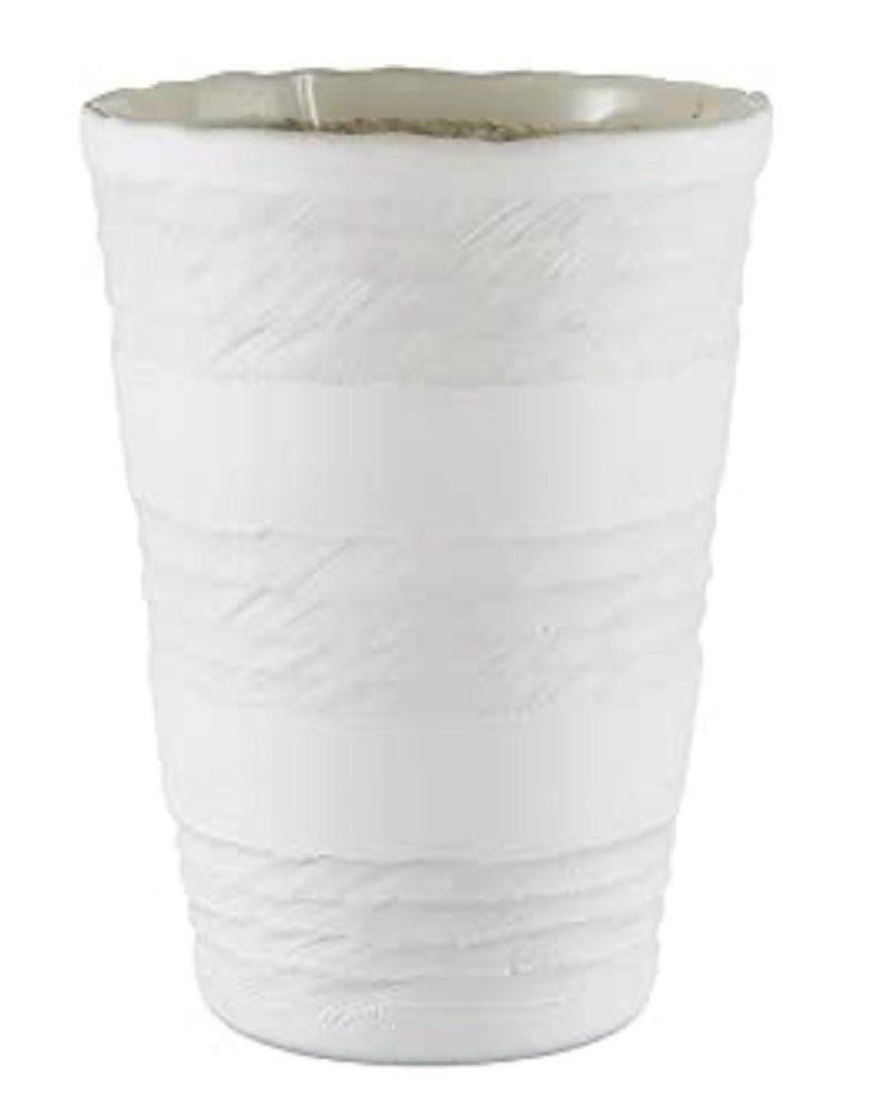 47th & Main Glass Decorative Vase, 7" Tall, Matte White Stripes