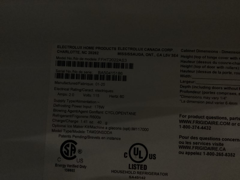 Condition photo showing As Is for Large Top Freezer