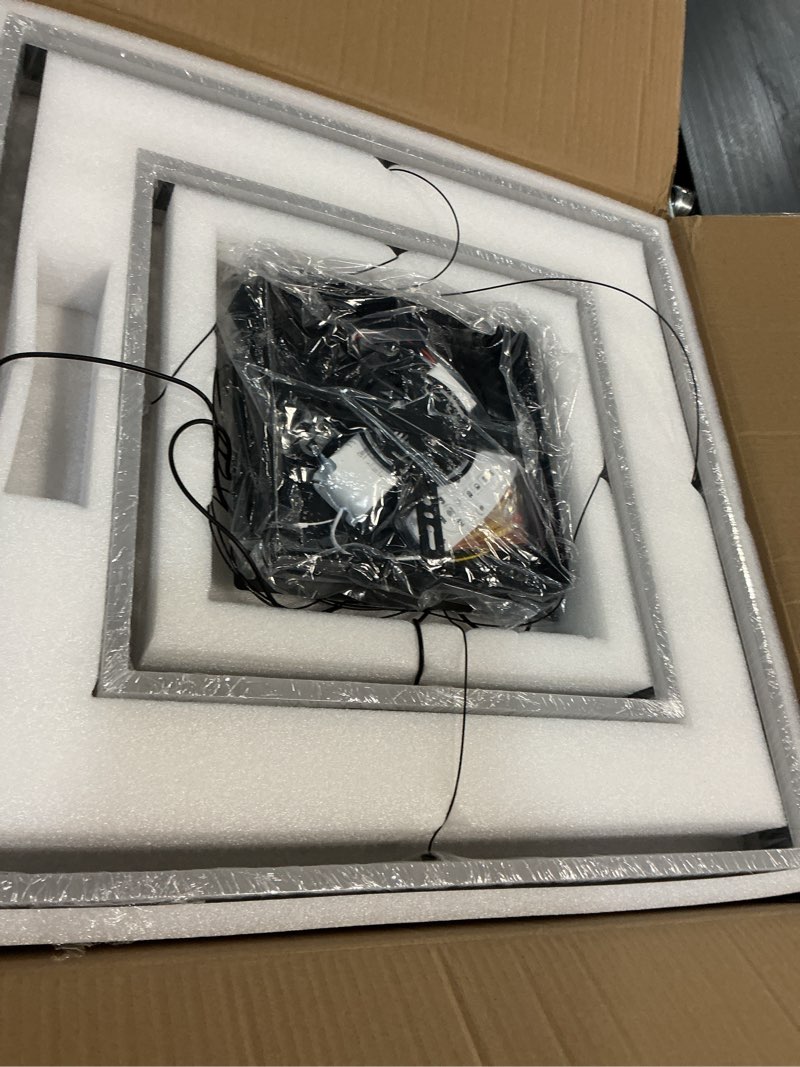 Condition photo showing New/Like New for modern ceiling chandeliers, with remote control dimmable 3 color mode & brightness (warm & cool & neutral light) ceiling chandelier, acrylic anti-flicker dining light fixture for kitchen square 15.74in+23.62in