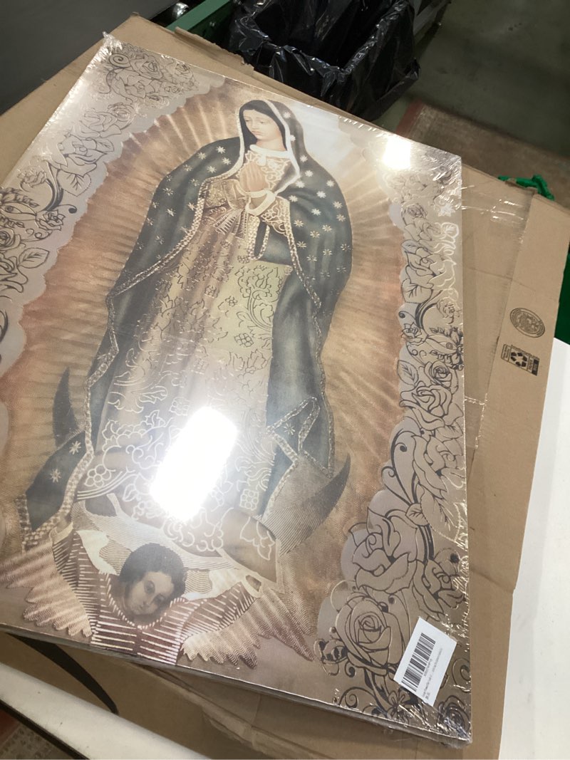 Condition photo showing Good Condition for Large Framed Our Lady of Guadalupe Portrait Canvas Wall Art Decor Virgin Mary Wall Art Virgen De Guadalupe Cuadros De La Virgen De Guadalupe Poster Prints Pictures Artwork Painting Sculpture Catholic