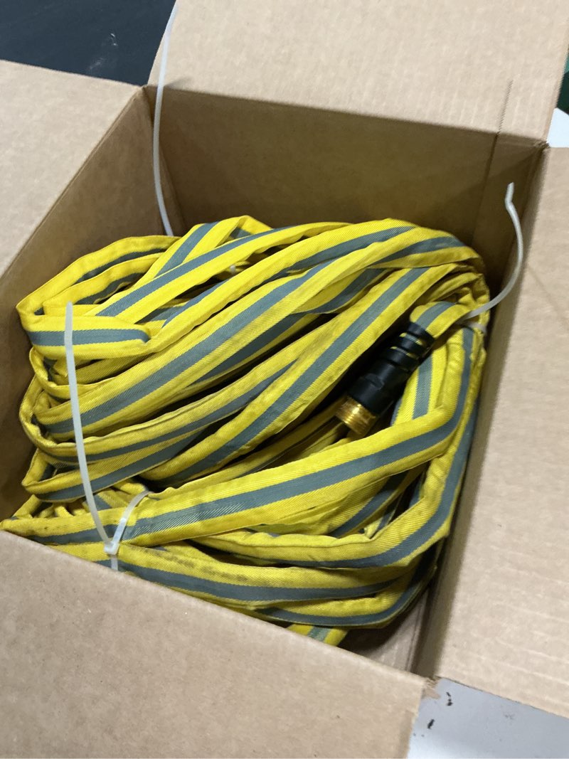 Condition photo showing As Is for hydrotech 5/8" 100' flat jacket flow control hose yellow