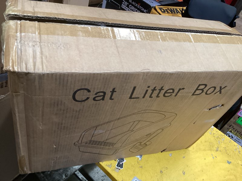Condition photo showing As Is for stainless steel litter box | xl enclosed cat litter boxes with lid for big cats | high sided, anti-urine leakage | non-stick bottom & includes litter mat & metal scoop silver gray x-large