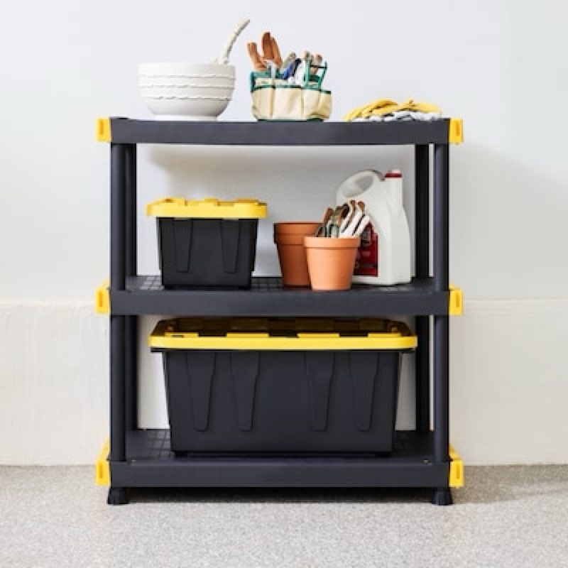 project source commander 3 -tier heavy duty black plastic utility shelving unit with solid shelves