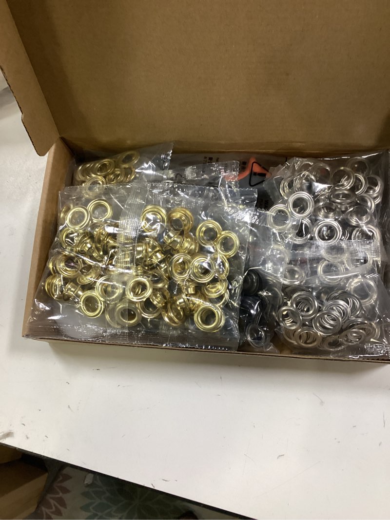 Condition photo showing New/Like New for Grommet Tool kit, 3/8 Inch Heavy Duty Eyelets Pliers with 300 pcs 10mm Metal Grommet Set (Gold, Black, Silver) for Tarps, Fabric, Leather, Tents, Vinyl, Canvas 10 mm Eyelet Pliers