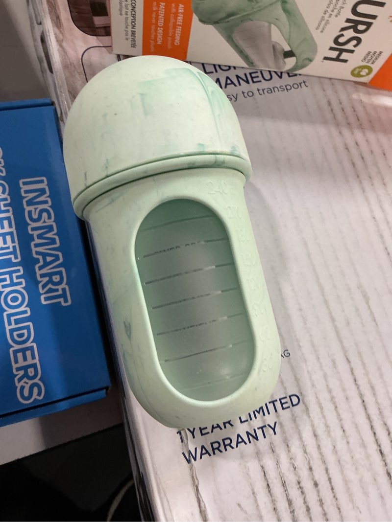 Condition photo showing New/Like New for boon nursh reusable silicone pouch baby bottle – stage 2 medium flow – 8oz – mint tie dye