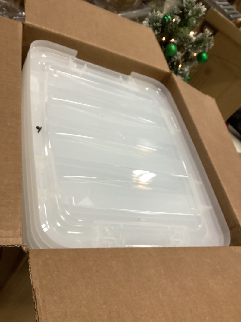 Condition photo showing Good Condition for IRIS USA 19 Qt Stackable Plastic Storage Bins with Lids, 6 Pack - BPA-Free, Made in USA - See-Through Organizing Solution, Latches, Durable Nestable Containers, Secure Pull Handle - Clear Clear 19 Qt 6 Pack