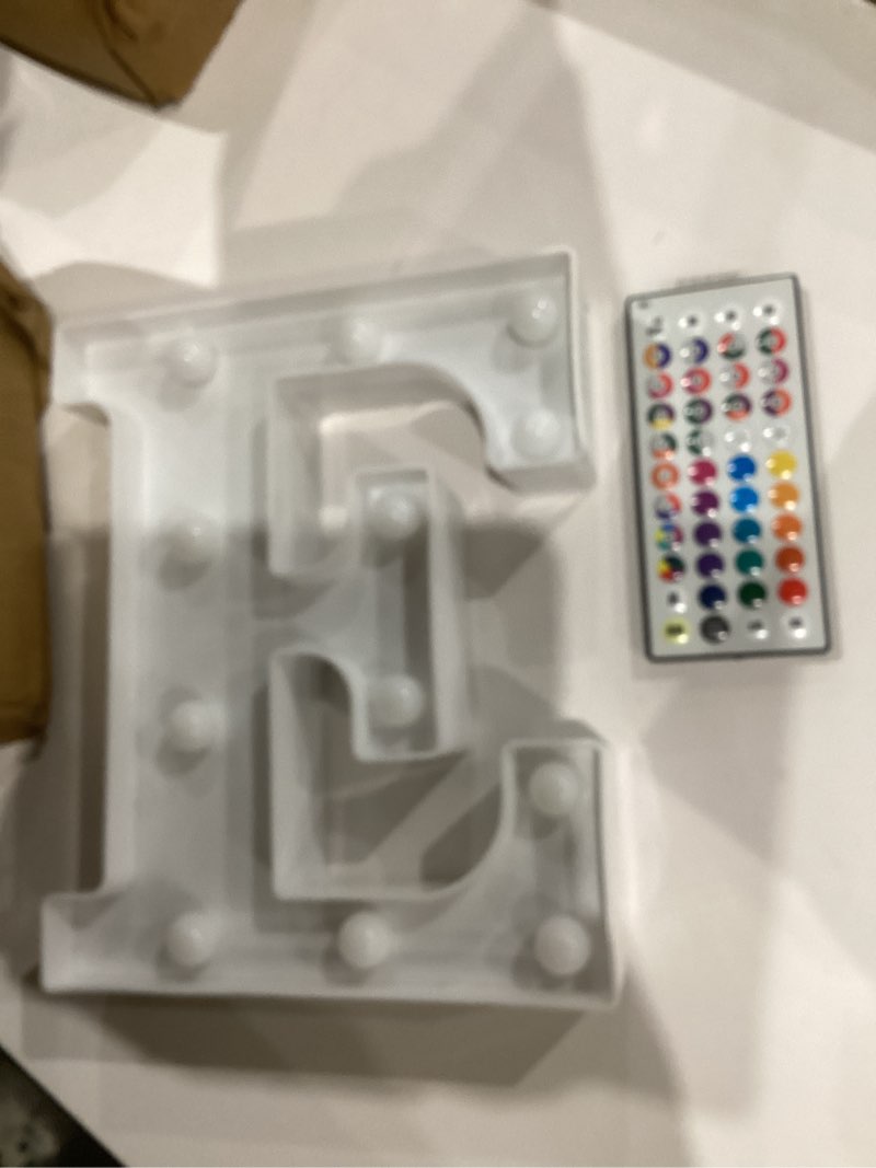 Condition photo showing Good Condition for Pooqla Colorful Light Up Letters with Remote, Upgraded 35 Colors LED Marquee Letters, RGB Lighted Letter for Girls Teenager Gift Birthday Party Valentines Day Decorations Gift for Him Her, Letter E 35 Colors with WW Letter E
