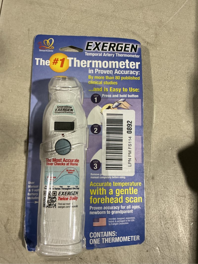 Condition photo showing Good Condition for exergen tat-2000c temporal artery thermometer – temporal thermometer for kids, newborns & adults, soft glow display, silent mode, 9v battery included