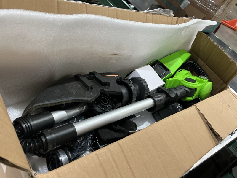 Condition photo showing As Is for degge cordless electric weed wacker, 2x 3.0ah/ 21v/ 12" battery weed eater | 2 in 1 string trimmer & lawn edger with auto feed, 650w motor, 8 spools for yard garden sideway (charger included) green