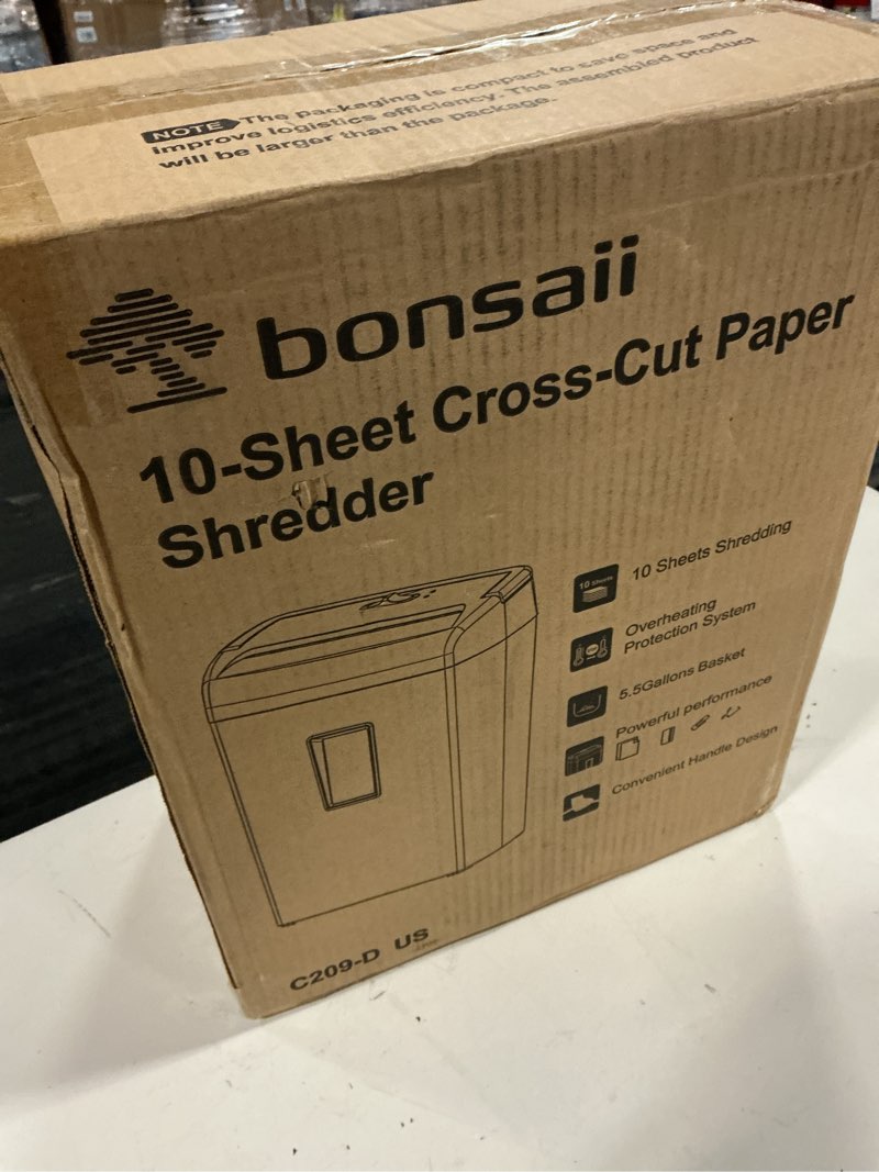 Condition photo showing New/Like New for bonsaii 10-sheet cross cut paper shredder, 5.5 gal home office heavy duty shredder for credit card, staple, clip with transparent window(c209-d) 1 0 sheet crosscut