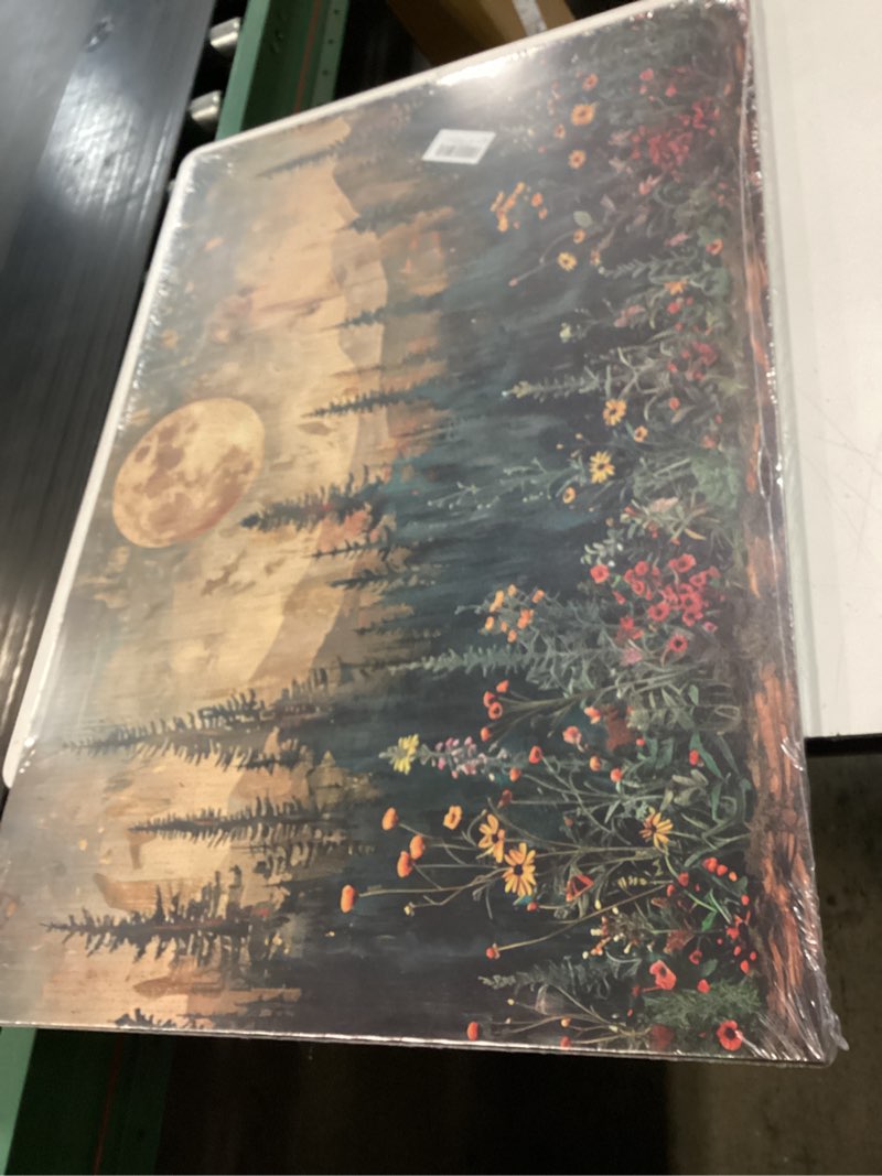 Condition photo showing Good Condition for Full Moon Forest Canvas Wall Art Vintage Moonlit Pine Tree Mountains and Wildflowers Woodland Nature Landscape Picture Wall Decor Poster Print Artwork for Bedroom Living Room Home Decoration