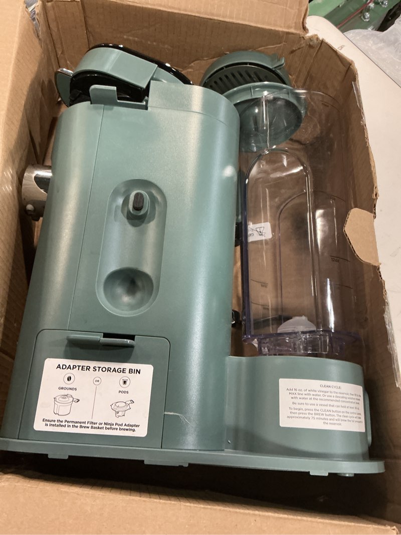 Condition photo showing As Is for Ninja Pods & Grounds Specialty Single-Serve Coffee Maker, K-Cup Pod Compatible, Built-In Milk Frother, 6-oz. Cup to 24-oz. Travel Mug Sizes, Iced Coffee Maker, 1550 watts, Sage Green, PB051SG Standard Sage Green